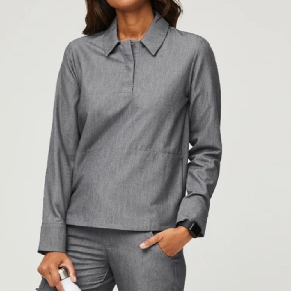 Figs Nala Graphite Gray Women's Long Sleeve ScrubPolo Medium